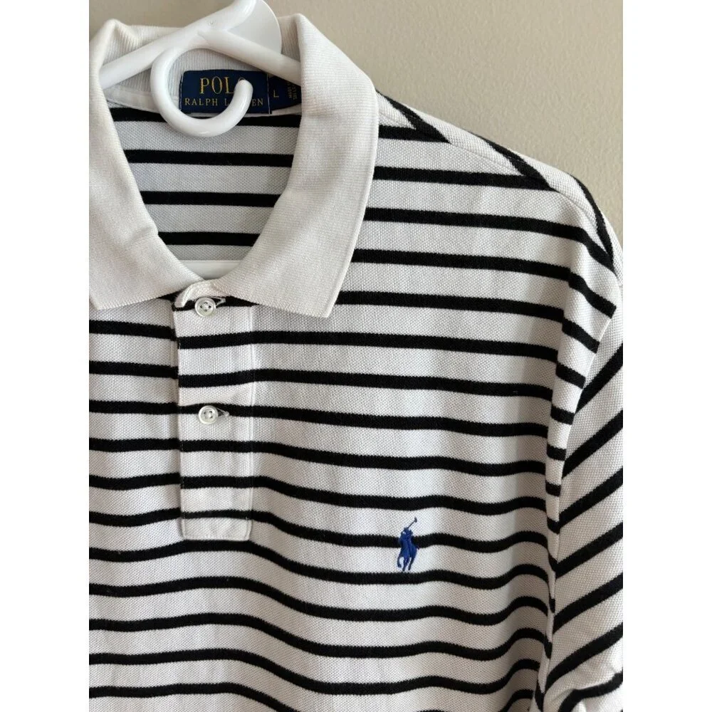 Polo Ralph Lauren Like New Classic Fit Striped Polo Shirt Black & White Large